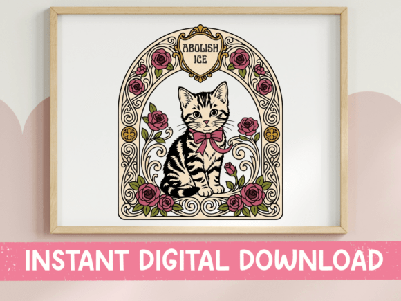 Abolish ICE Art Nouveau Cat SVG PNG: A Vintage Protest Design