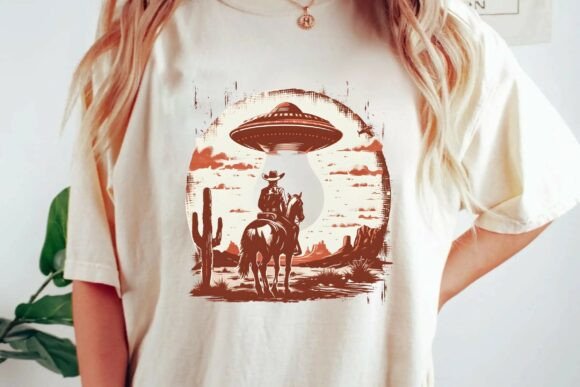 Cowboy UFO Abduction Graphic: Sci-Fi Western Design PNG