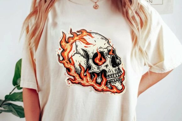 Flaming Skull Graphic: Edgy Biker Tattoo Design