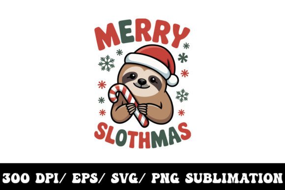 Merry Slothmas Christmas Graphic: A Cozy Retro Design for the Holidays