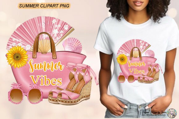 Summer Vibes PNG Pink Beach Bag Clipart for Designers