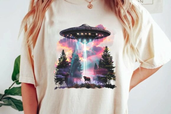 UFO Alien Abduction Cow Sci-Fi Sublimation PNG